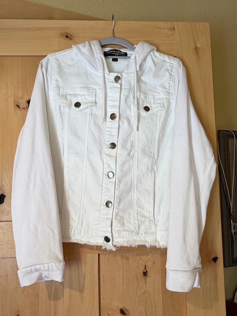 White hooded denim jacket L Brittany Humble